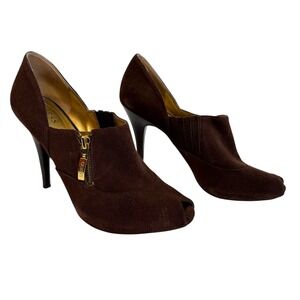 Guess by Marciano Davynn Suede Peep Toe Bootie Heels Brown Stiletto 9.5 Y2K Glam